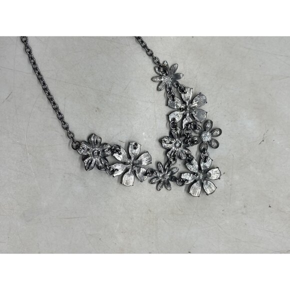 costume jewelry necklace floral black shine stones chain clasp 21" READ - Picture 6 of 7